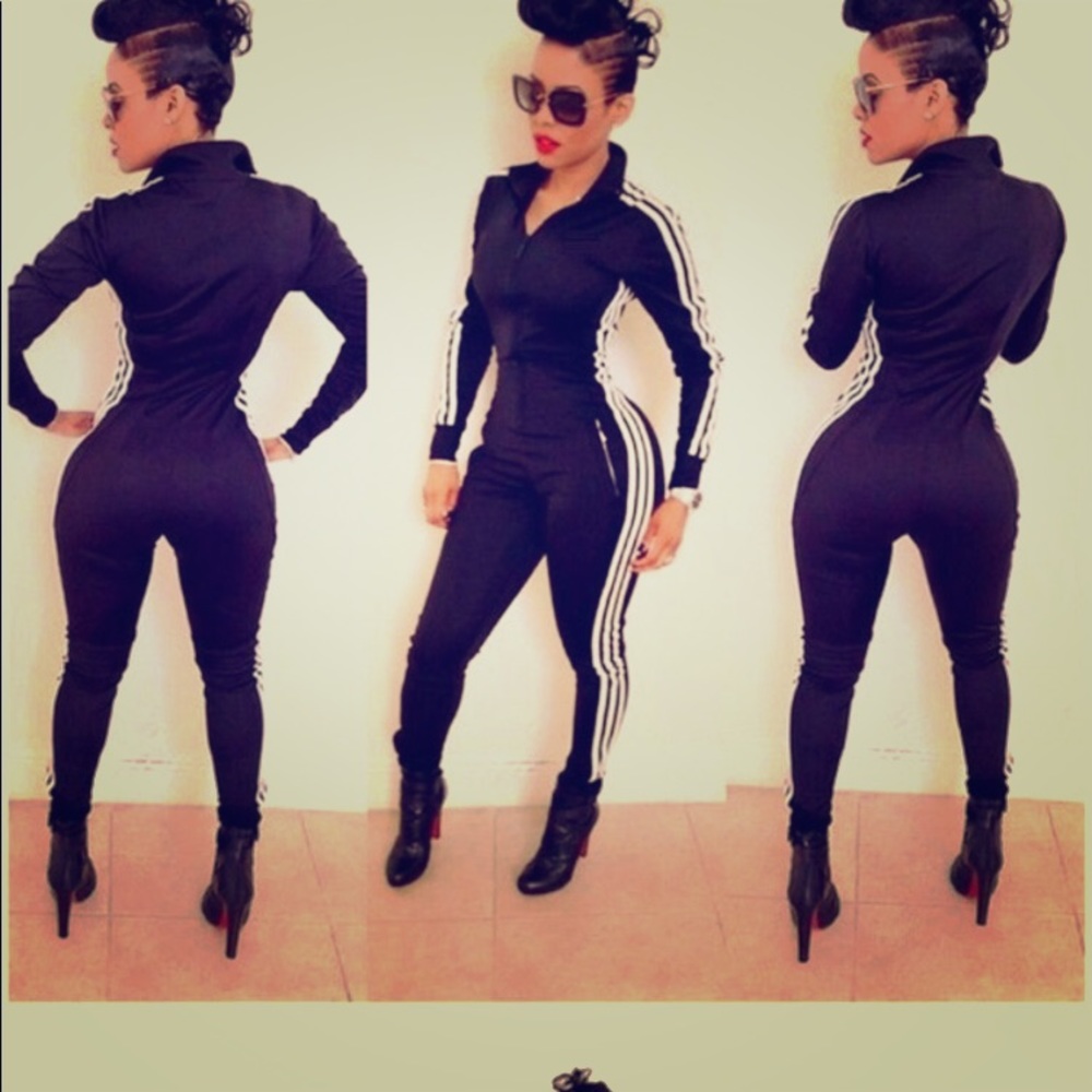 Black and White side striped jumpsuit.